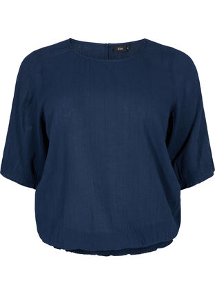 Katoenen blouse met smokwerk en korte mouwen, Navy Blazer, Packshot image number 0