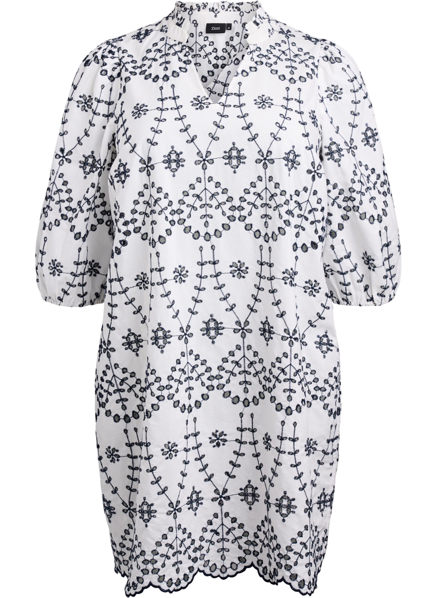 Zizzi Jurk met contrasterende broderie anglaise, White w. Navy Blazer, Packshot image number 0