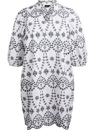 Jurk met contrasterende broderie anglaise, White w. Navy Blazer