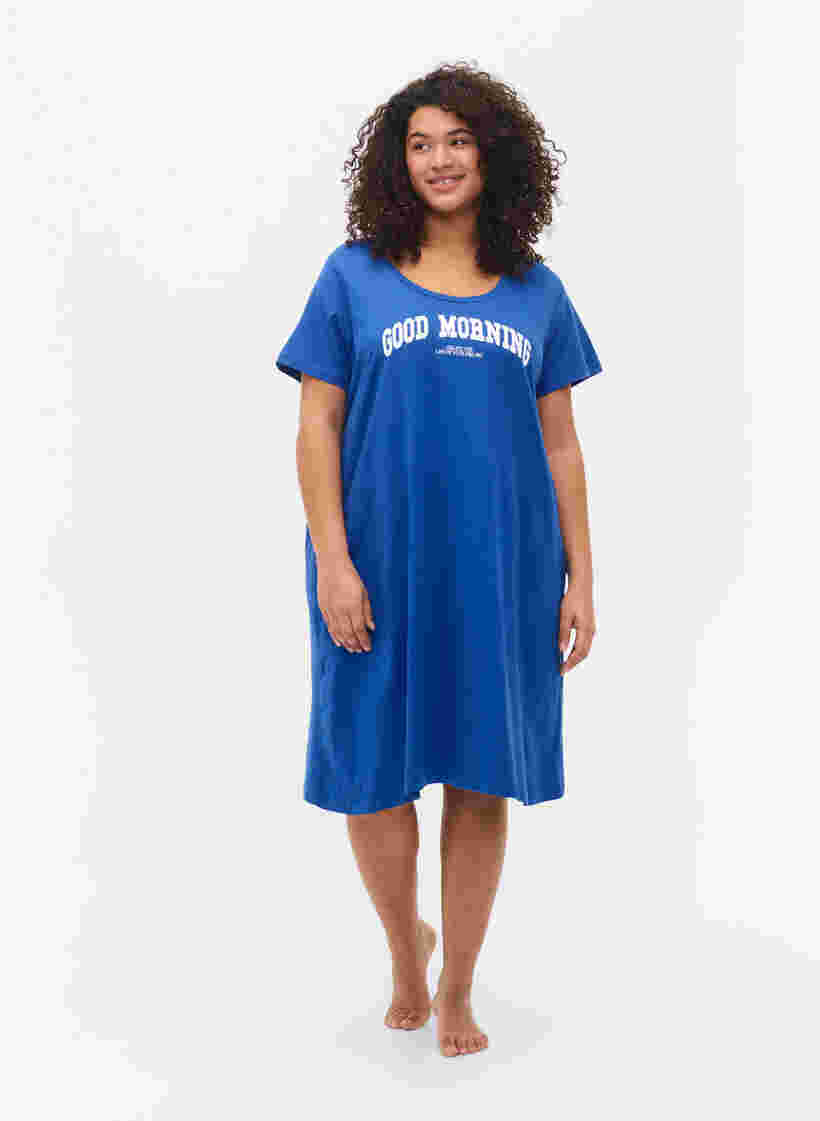 Katoenen nachthemd met korte mouwen, Dazzling Blue GOOD, Model image number 3