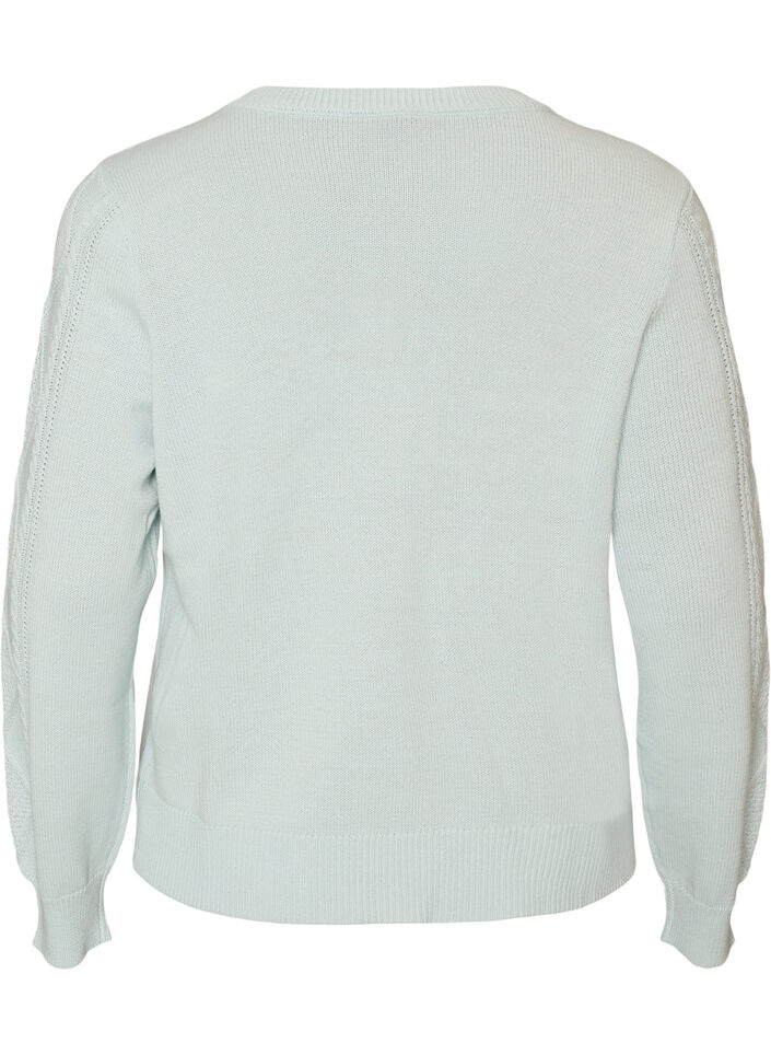 Kabelgebreide cardigan met decoratieve knopen, Blauw, Packshot image number 1