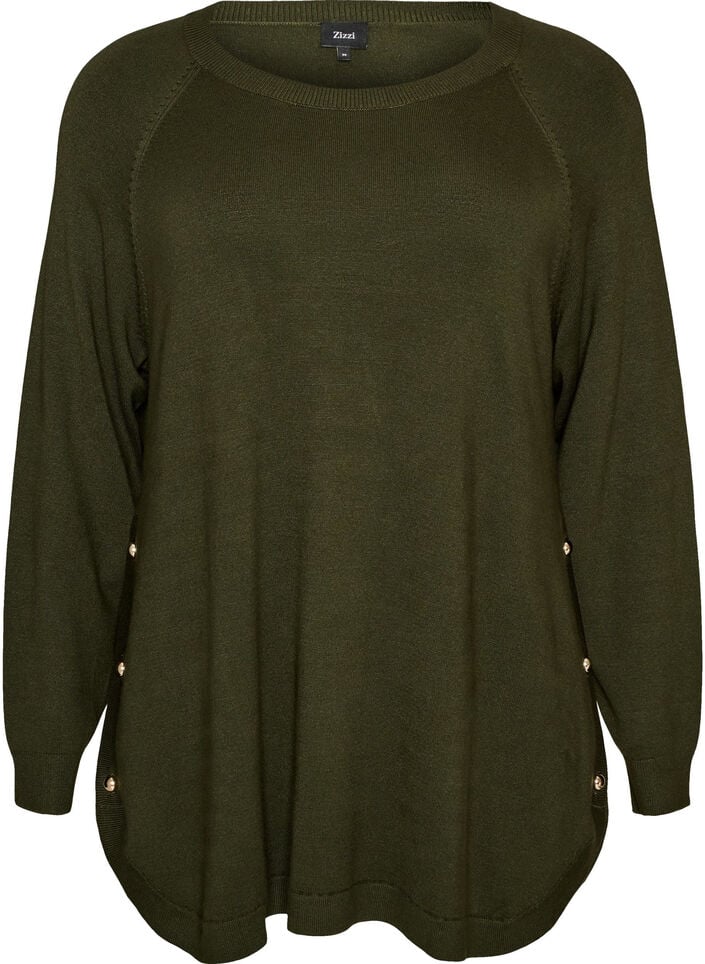Gebreide blouse met knopen aan de zijkant, Groen, Packshot image number 0