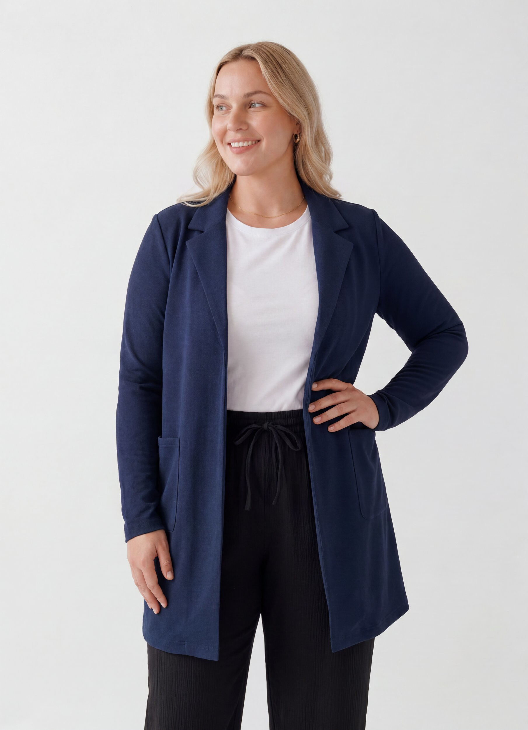 ZizziLange jas met zakken, Blauw, Model image number 0