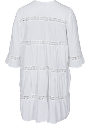 Viscose jurk met a-lijn en kanten lint, White, Packshot image number 1