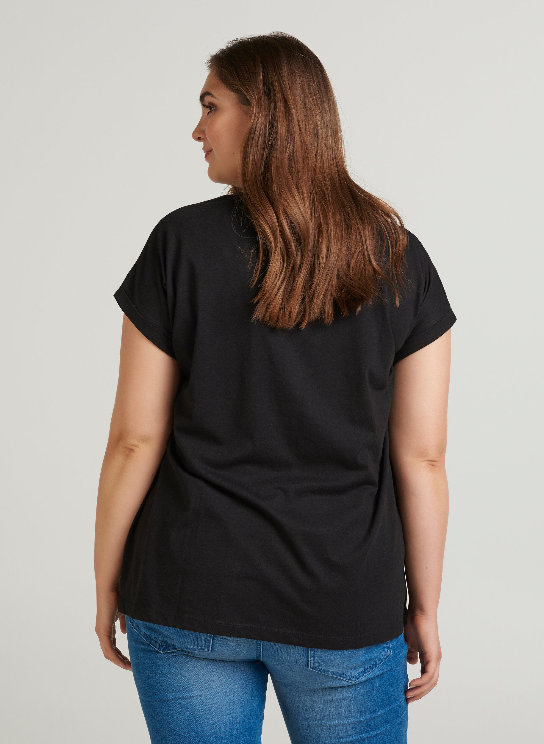 Zizzi T-shirt met mix van katoen, Black, Model image number 1