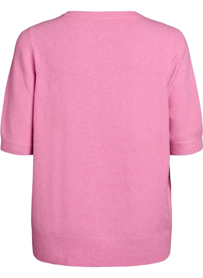Gebreide blouse met korte mouwen, Roze, Packshot image number 1