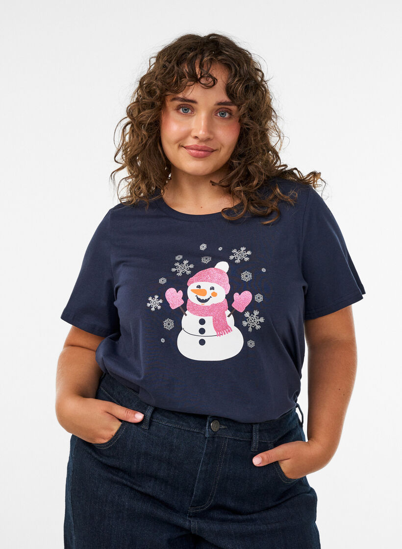 Kerst T-shirt van biologisch katoen, Blauw, Model image number 0