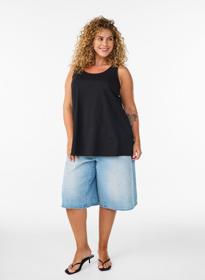 Katoenen top met a-vorm, Zwart, Model image number 1