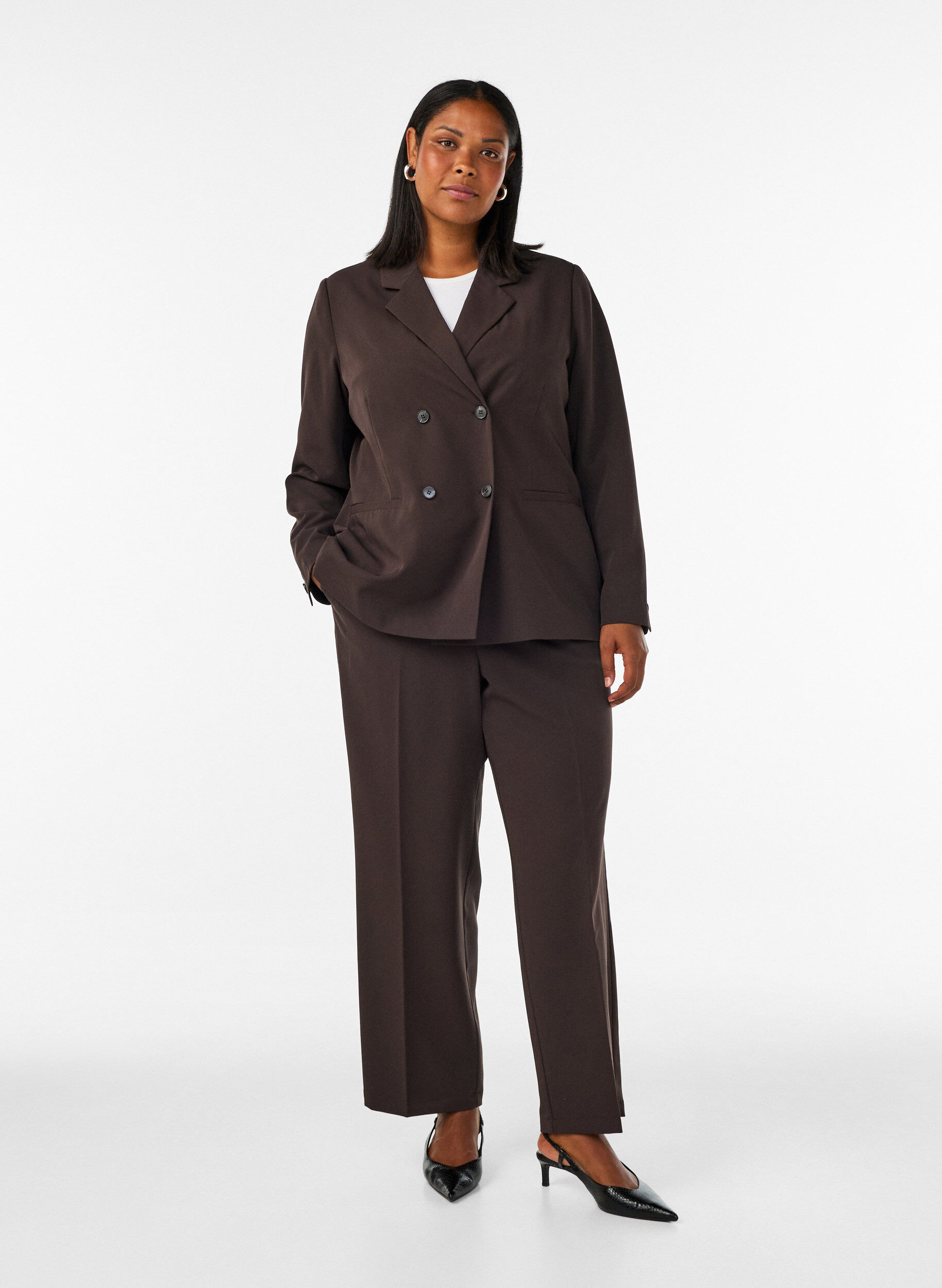 ZizziDouble-breasted blazer met een losse pasvorm, Bruin, Model image number 1