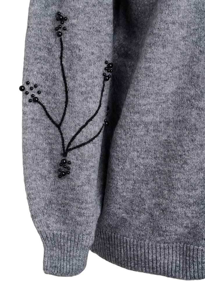 Trui met parelborduursel, Grijs, Packshot image number 3