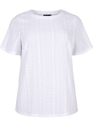 Blouse met korte mouwen en getextureerd patroon, Bright White
