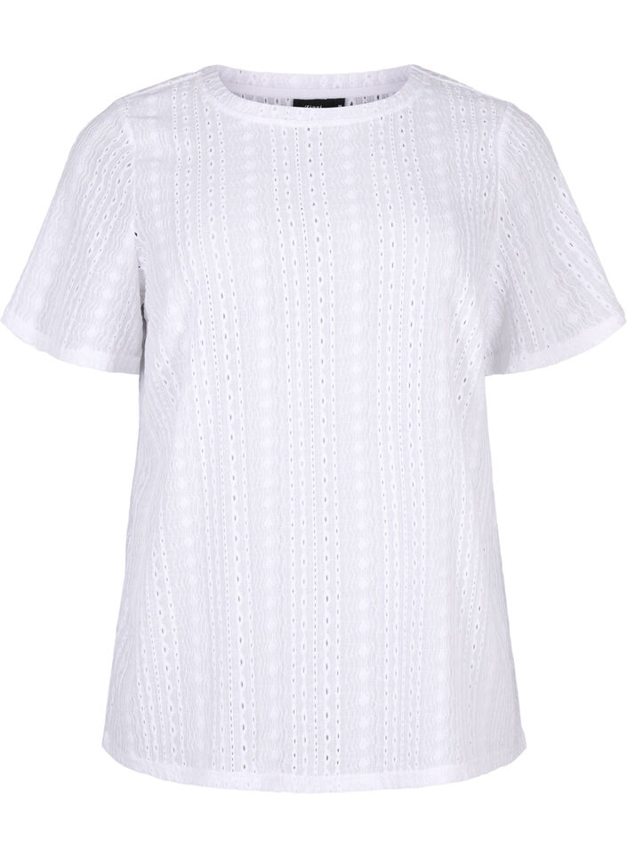 Blouse met korte mouwen en getextureerd patroon, Bright White, Packshot image number 0