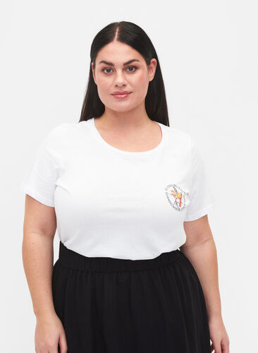 Katoenen t-shirt met opdruk op de voorkant, White Chest Print, Model image number 0