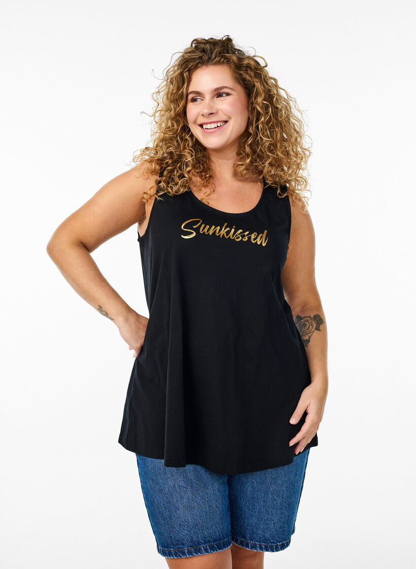 Katoenen top met a-vorm, Zwart, Model image number 0