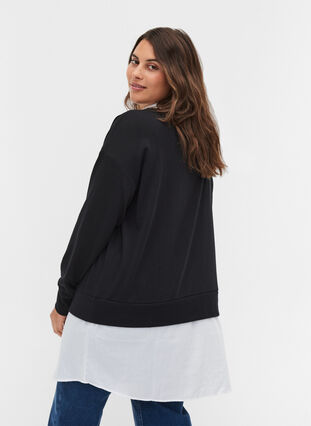 Sweatshirt met opgenaaid overhemd, Black, Model image number 1