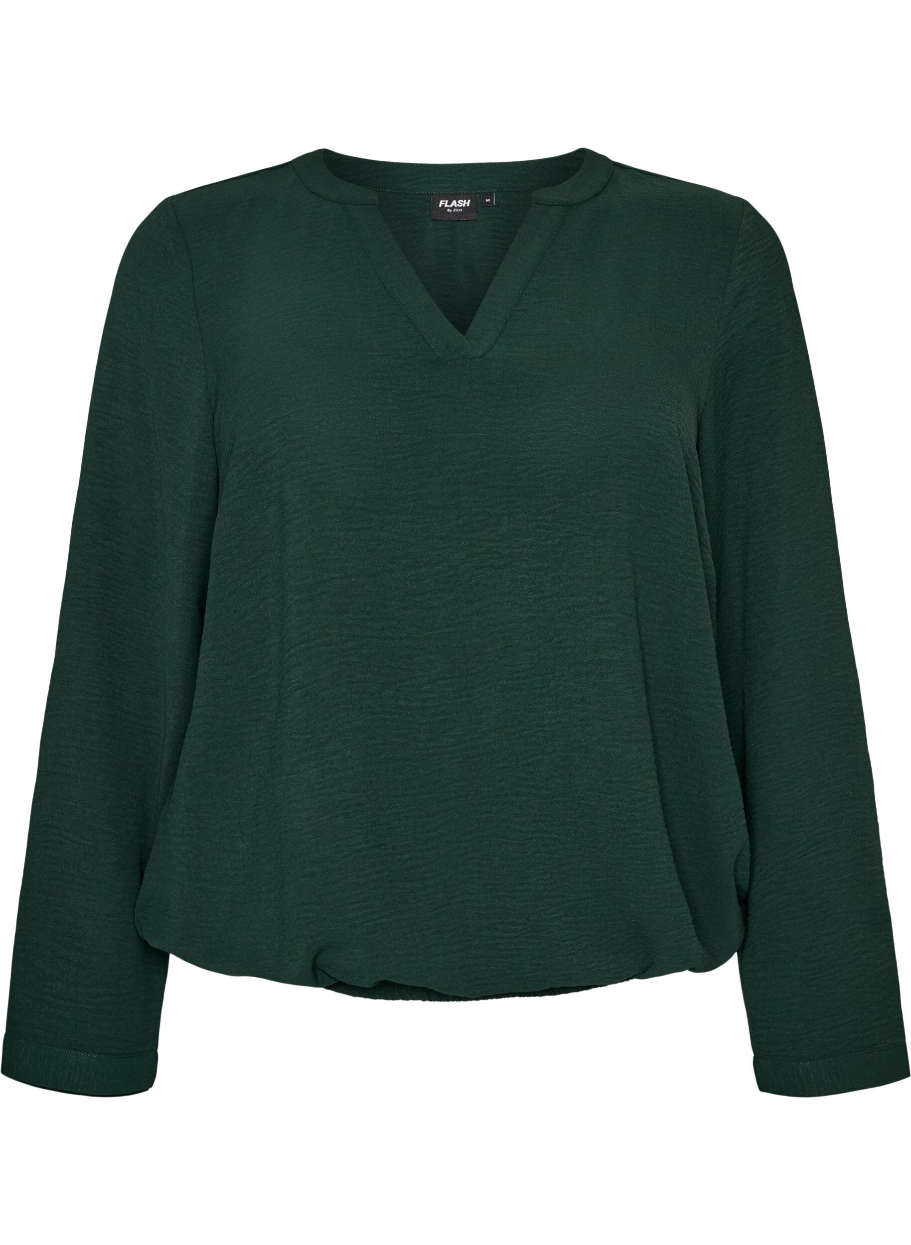 ZizziBlouse met ballonsilhouet en V-hals, Groen, Packshot image number 0