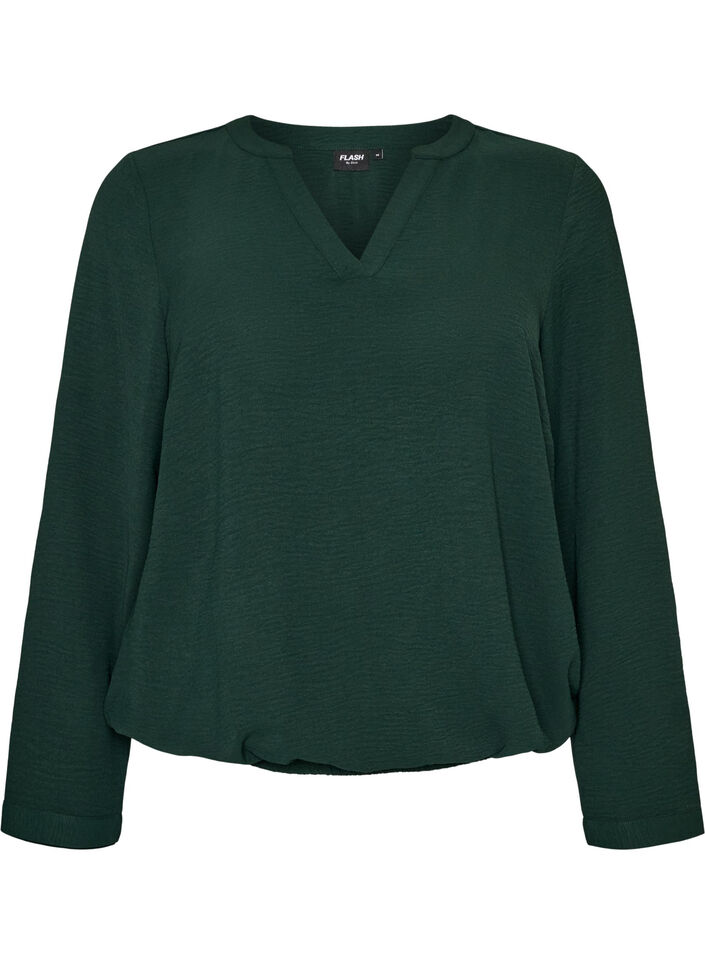 Blouse met ballonsilhouet en V-hals, Groen, Packshot image number 0