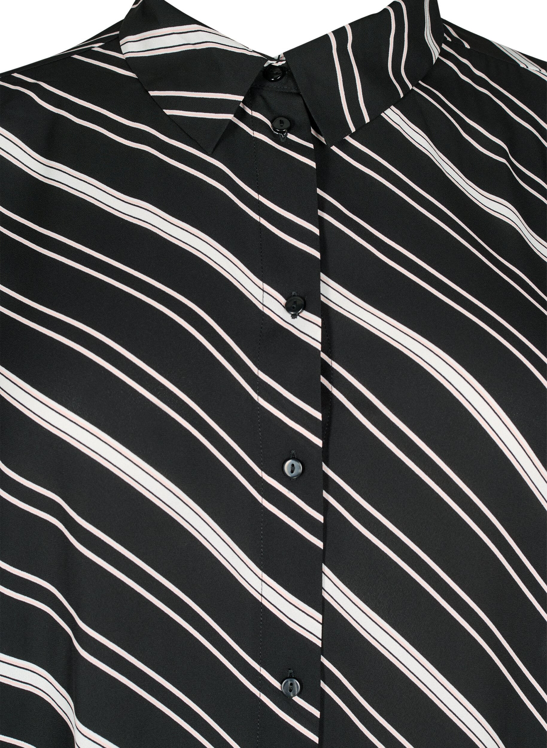 Zizzi Gestreepte shirt met lange mouwen, Black Stripe, Packshot image number 2
