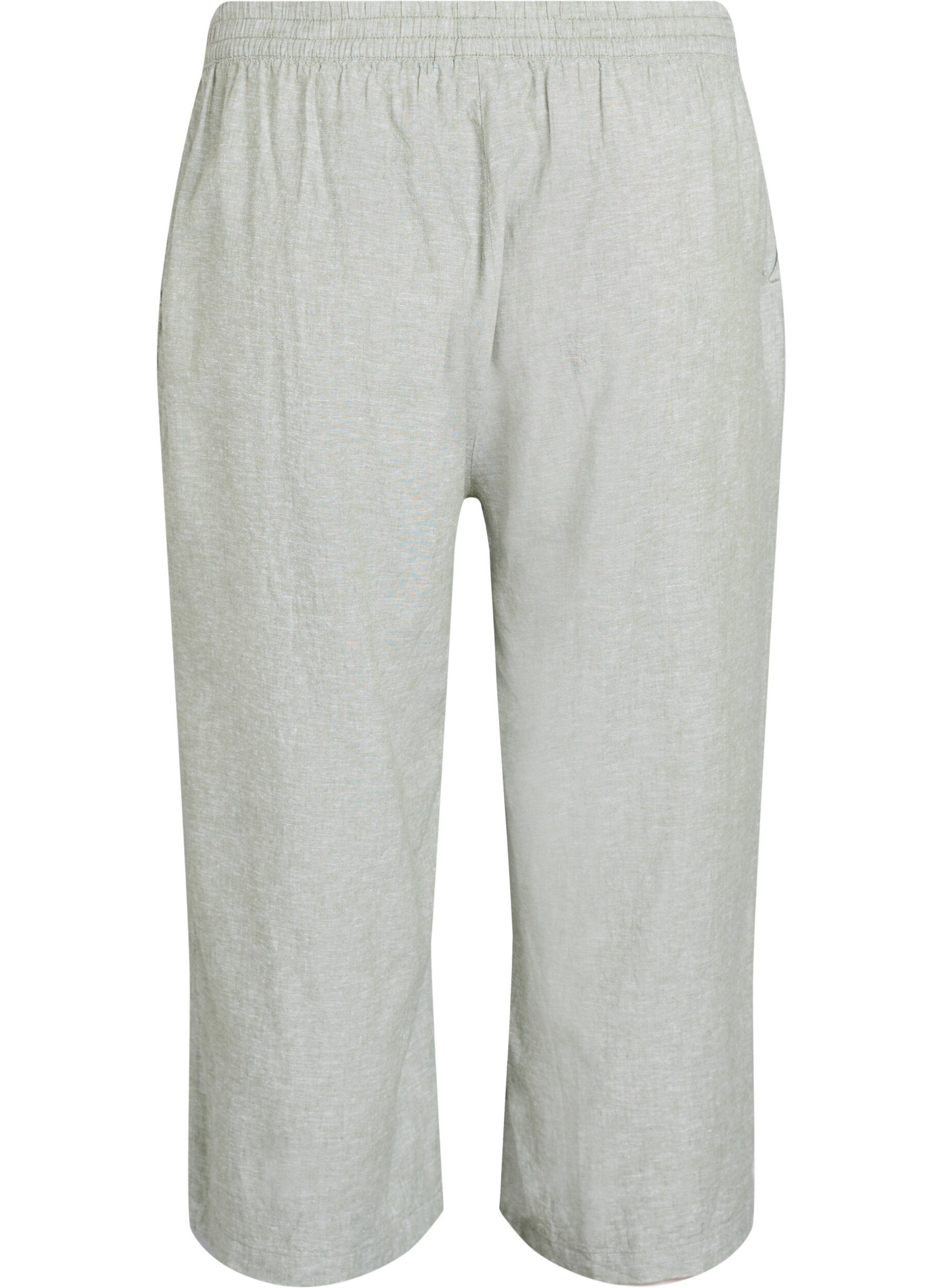 Zizzi Ingekorte broek van linnen en viscose, Groen, Packshot image number 1