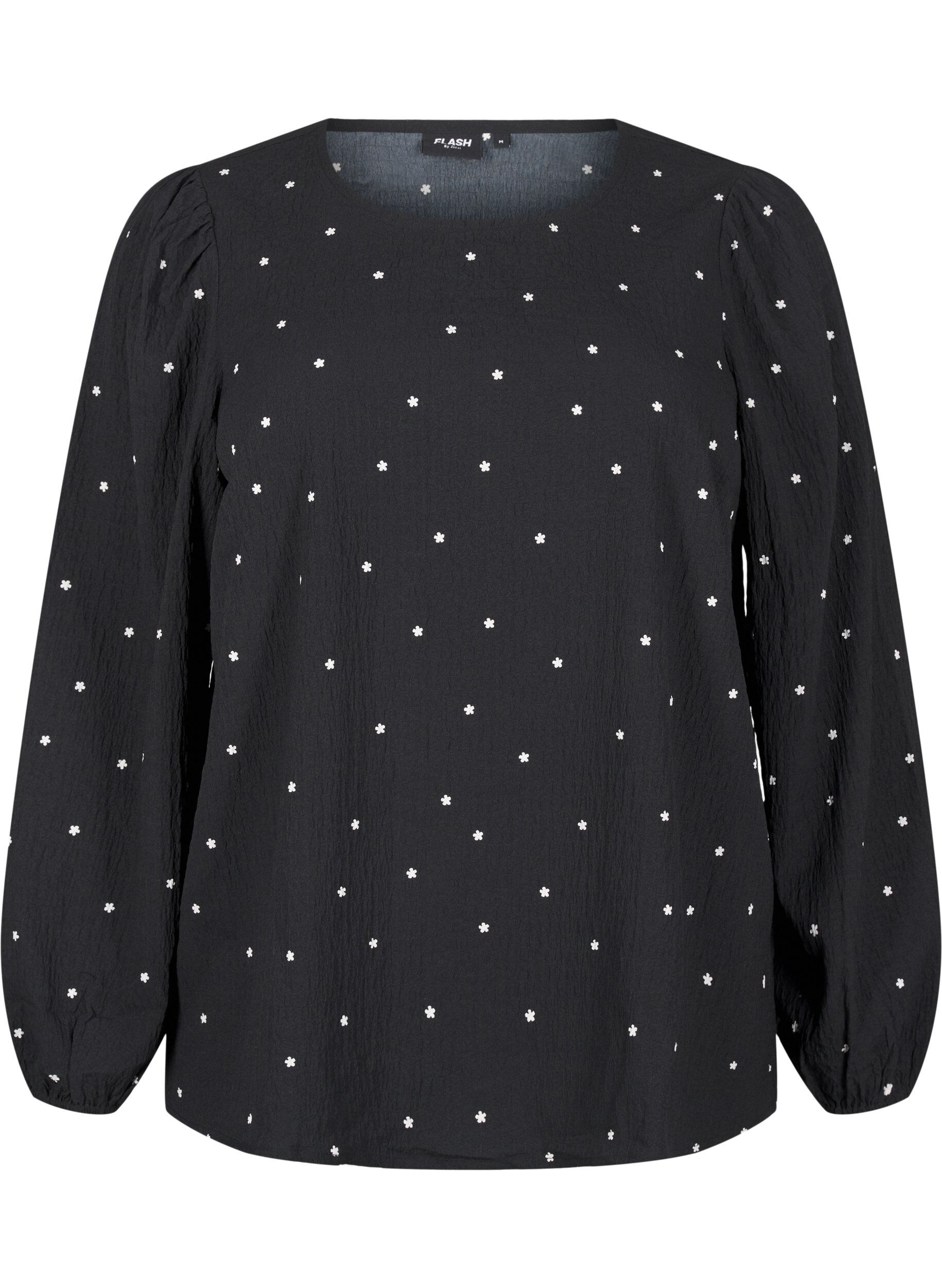 Zizzi FLASH - Blouse met lange mouwen en kleine bloemen, Black White Flower, Packshot image number 0