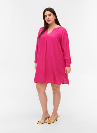 Viscose jurk met lange mouwen, Fuchsia Purple, Model image number 2