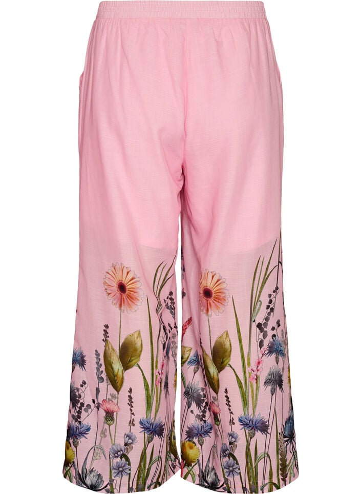 Broek met bloemenprint en wijde pijpen, Roze, Packshot