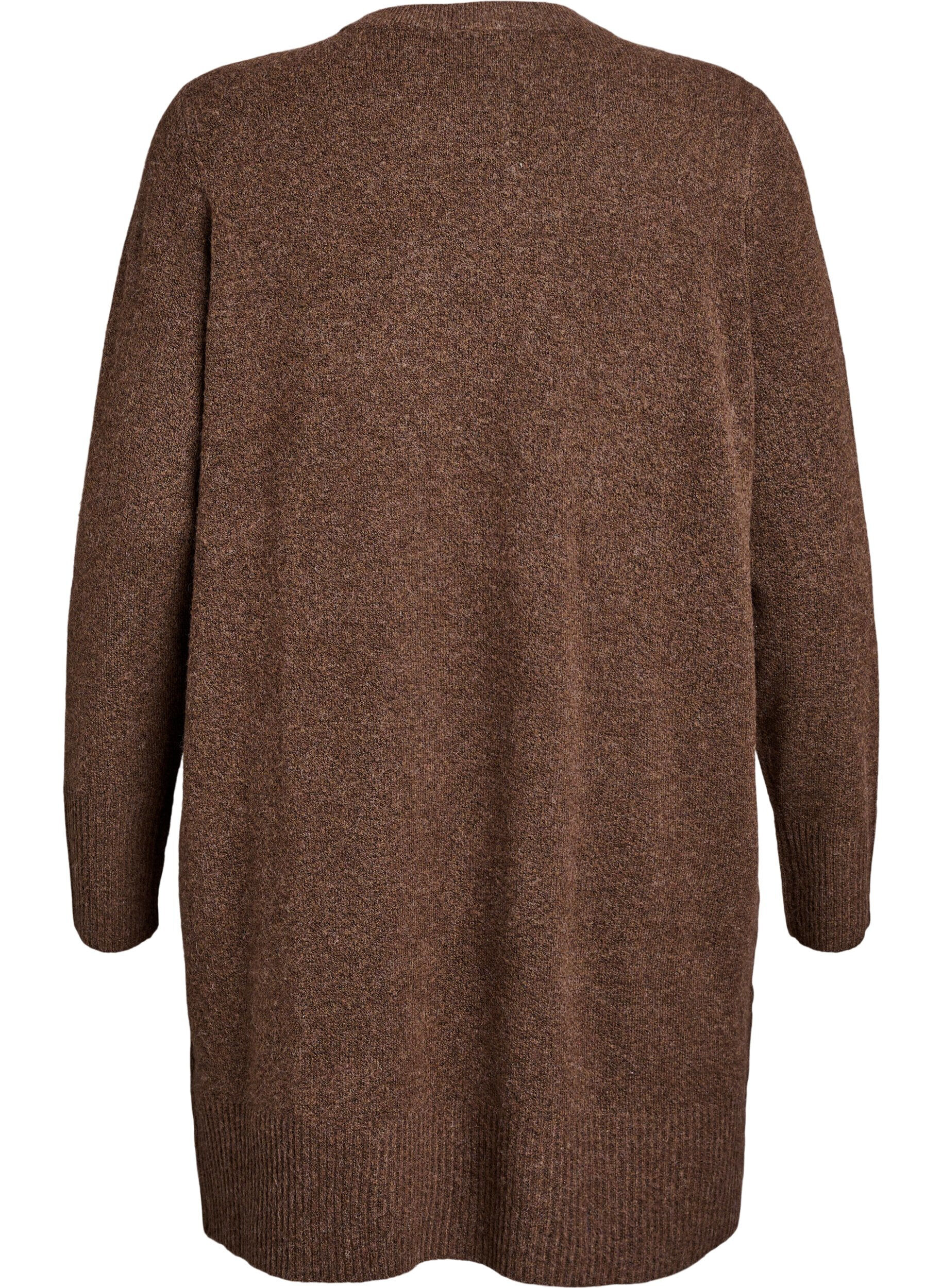 ZizziGeribd gebreid vest met zakken, Bruin, Packshot image number 1