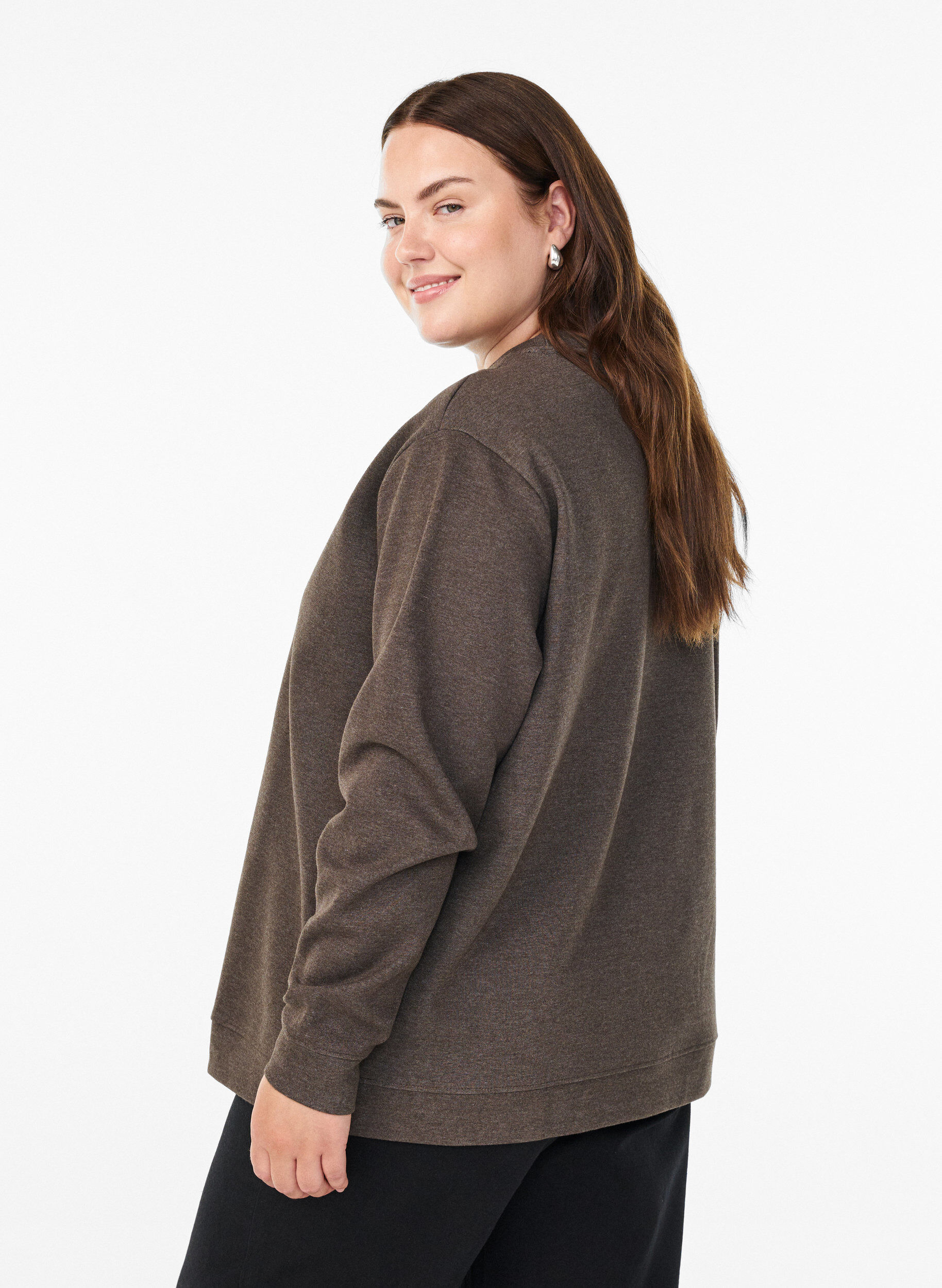 Zizzi FLASH - Sweatshirt met ronde hals, Bruin, Model image number 2