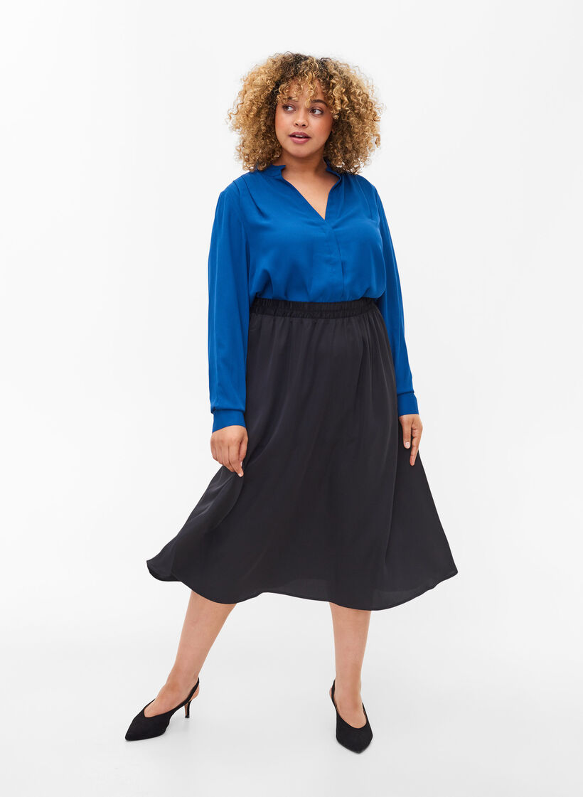 Losjes vallende midi rok, Black, Model image number 0
