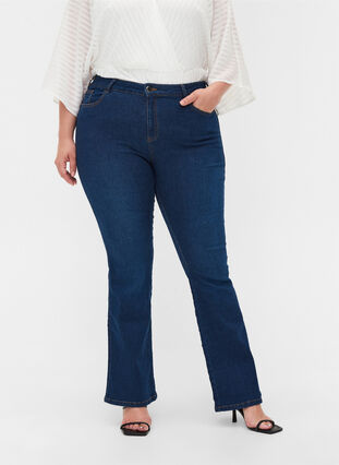 Ellen bootcut jeans met hoge taille, Dark blue denim, Model image number 2