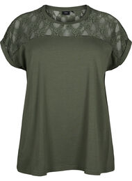 Katoenen T-shirt met korte mouwen en kant, Thyme