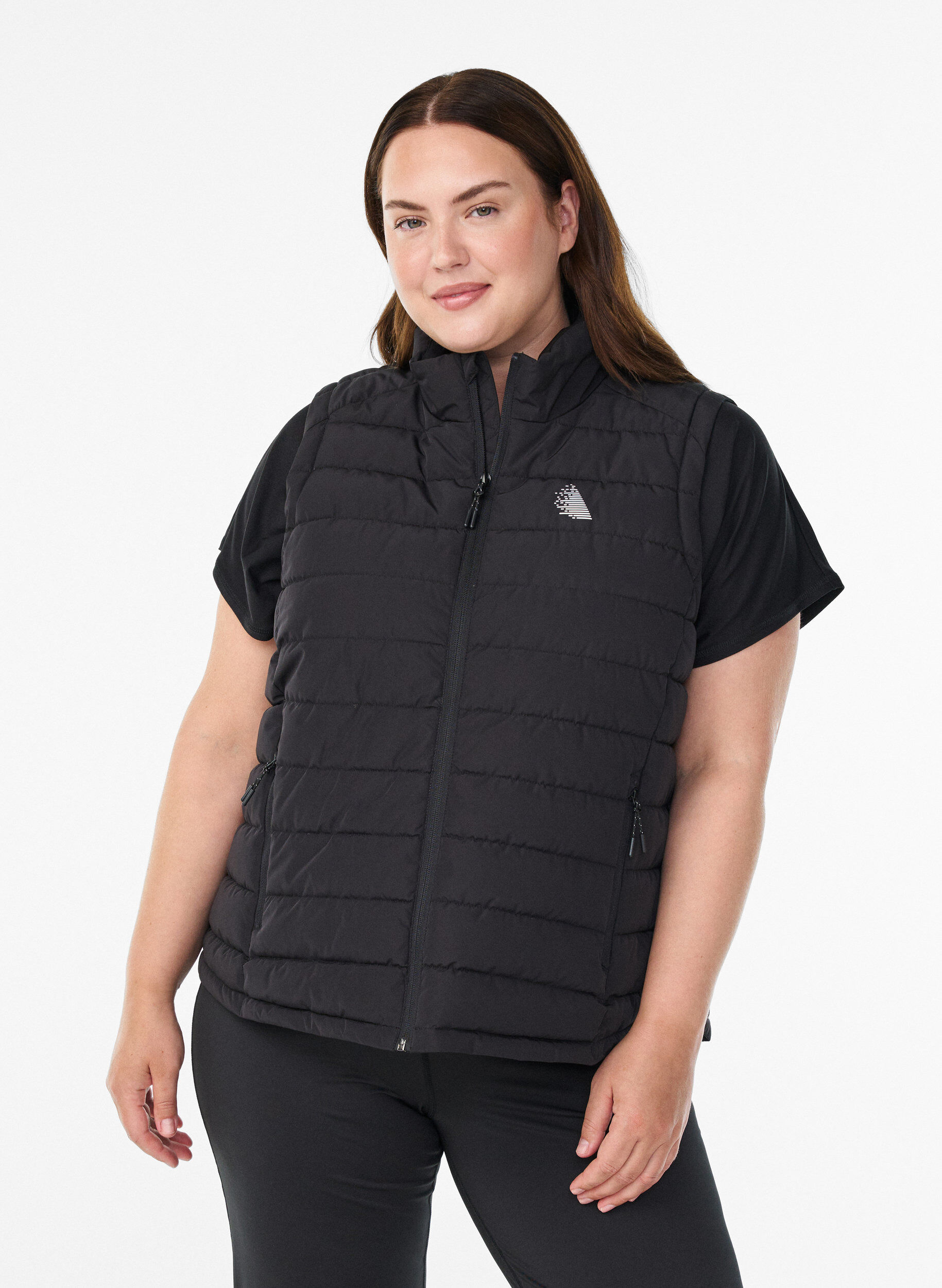 Sportief gewatteerd vest met ritssluiting en zakken, Zwart, Model