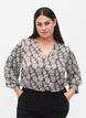 Blouse met print en 3/4 mouwen, Black White Leaf, Model image number 0