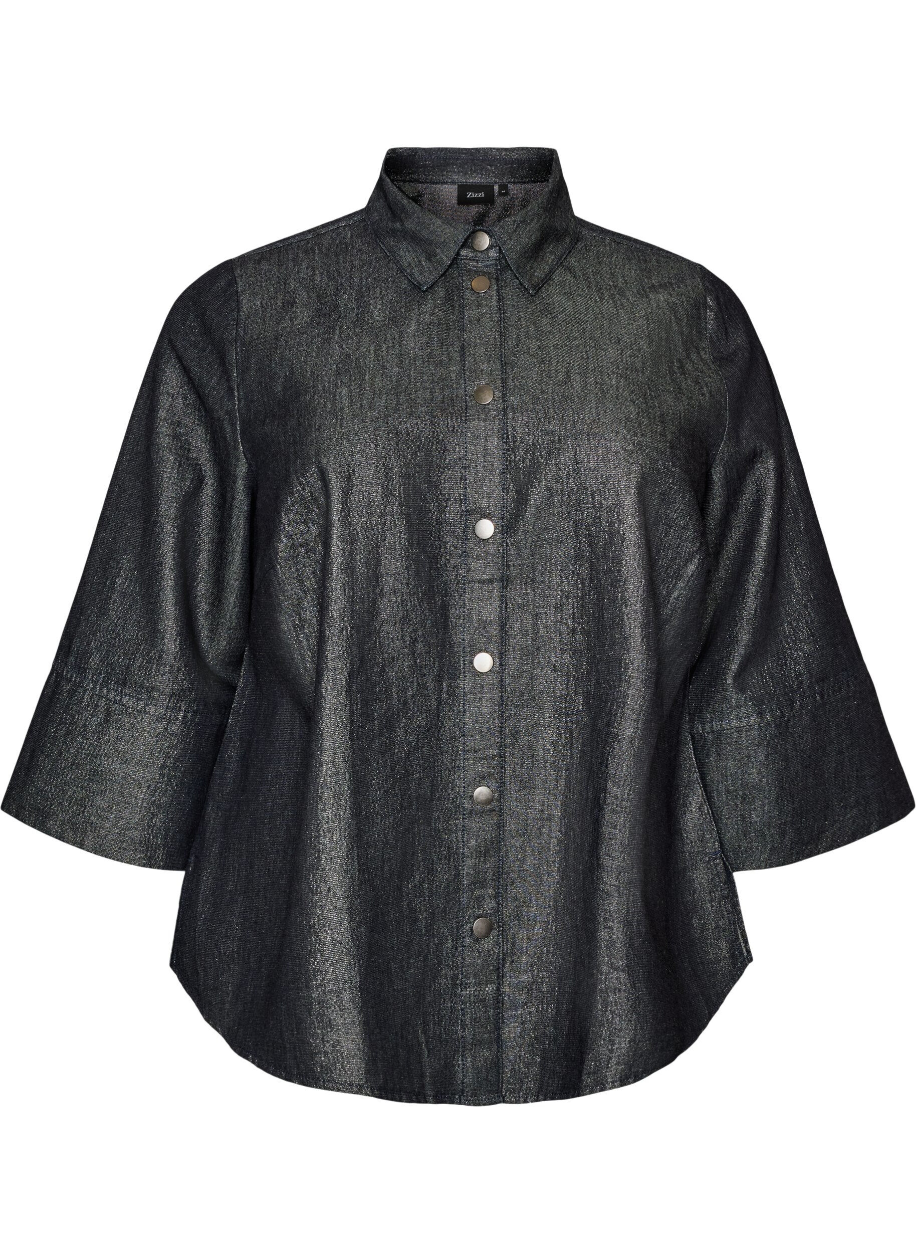ZizziDenimshirt met glitterdraad en 3/4-mouwen, Grijs, Packshot image number 0
