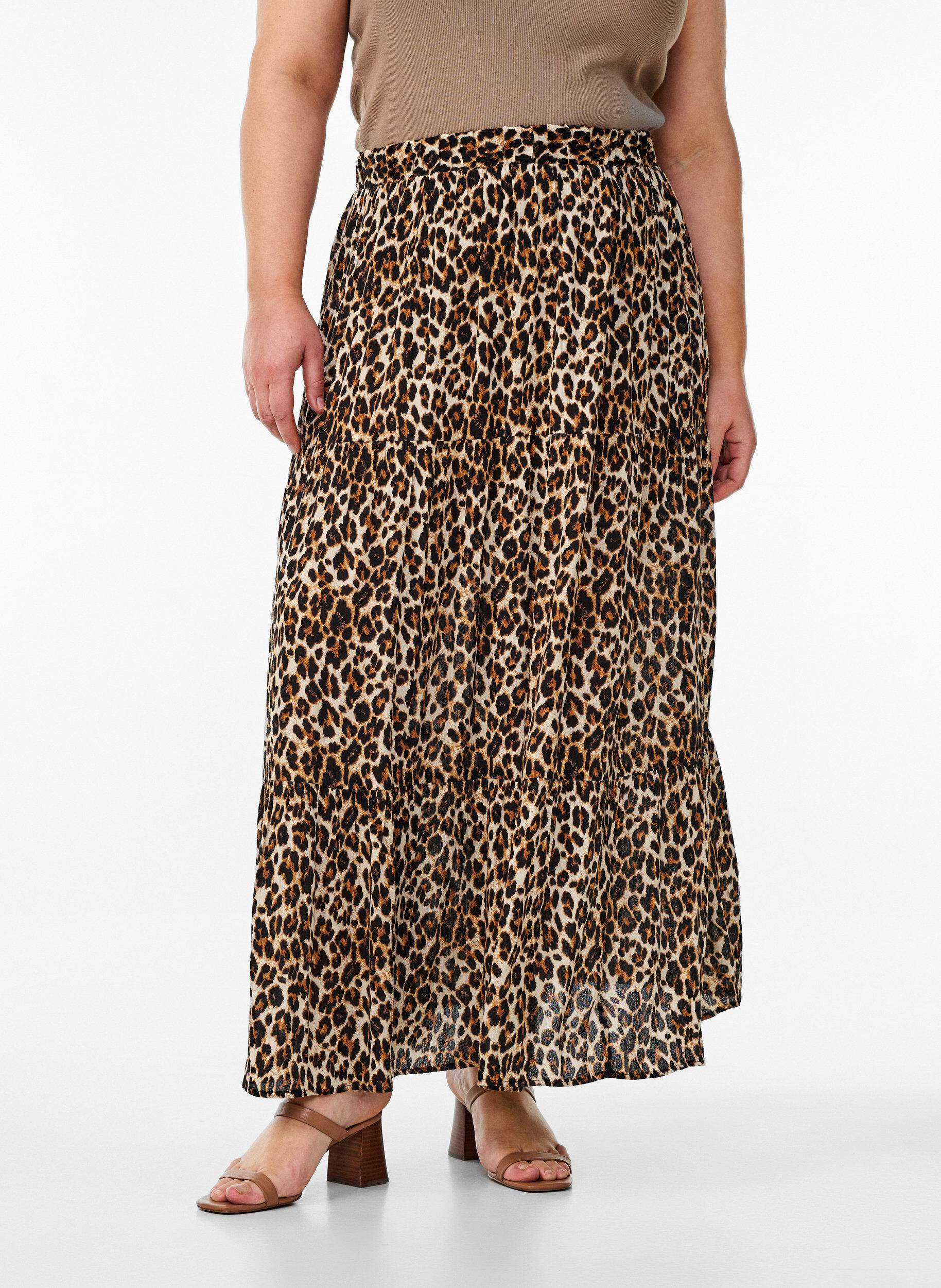 Zizzi Lange rok met elastiek in de taille, Bruin, Model image number 2