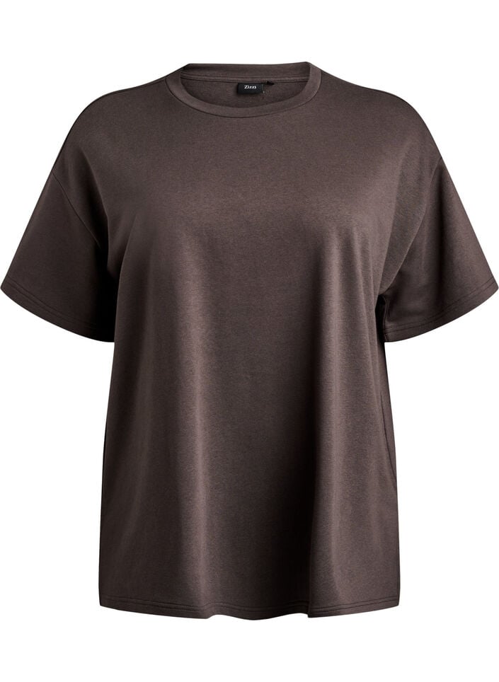 Oversized sweat T-shirt met korte mouwen, Bruin, Packshot image number 0