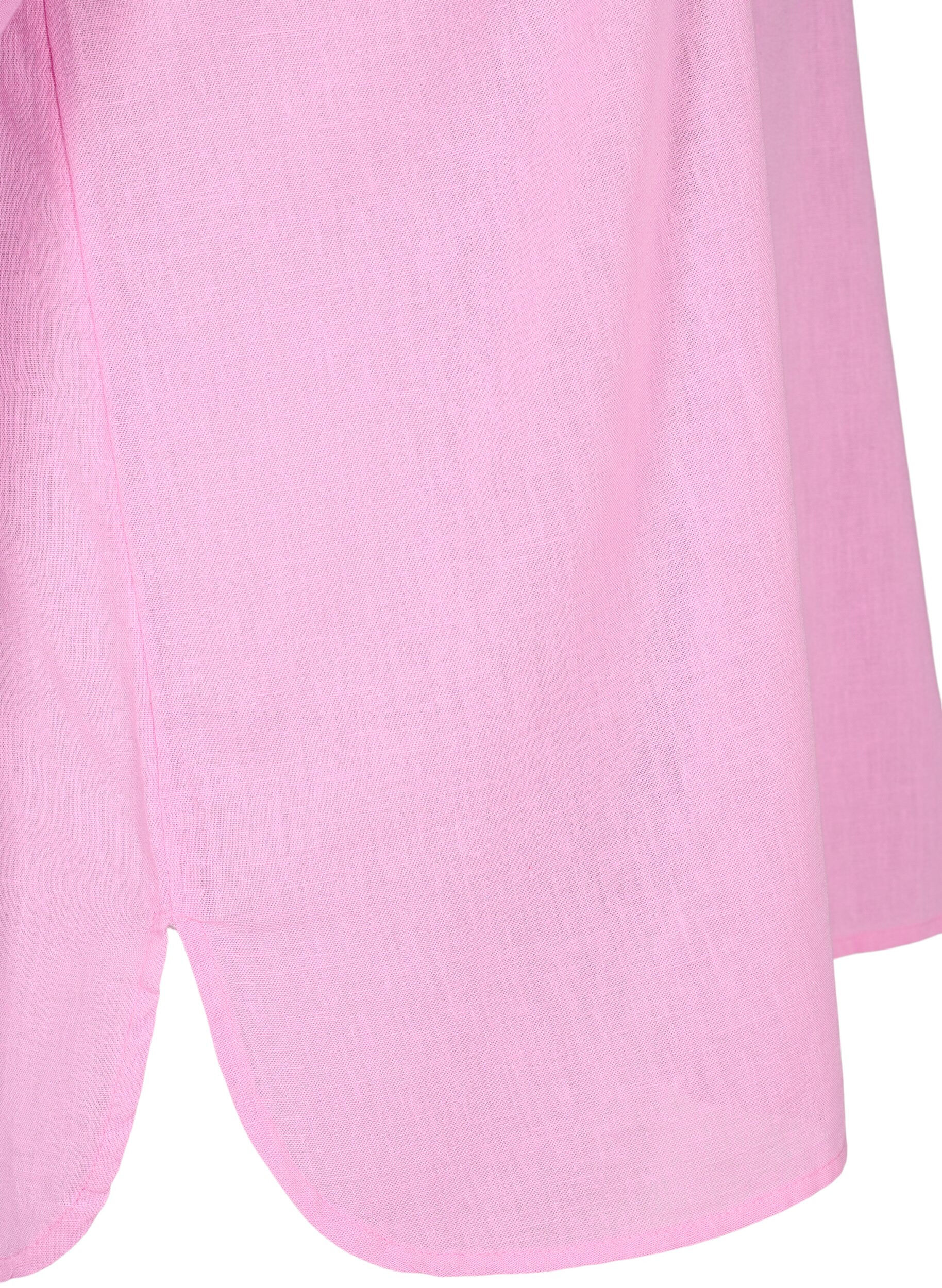 Zizzi Overhemdblouse met knoopsluiting in katoen-linnen mix, Begonia Pink, Packshot image number 3