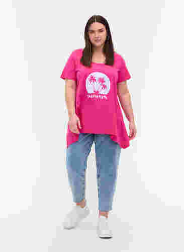 Katoenen t-shirt met korte mouwen en a-lijn, Beetroot Pur SUMMER, Model image number 2