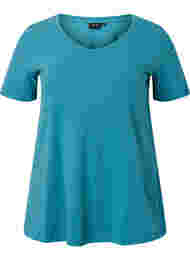 Basic t-shirt in effen kleur met katoen, Brittany Blue