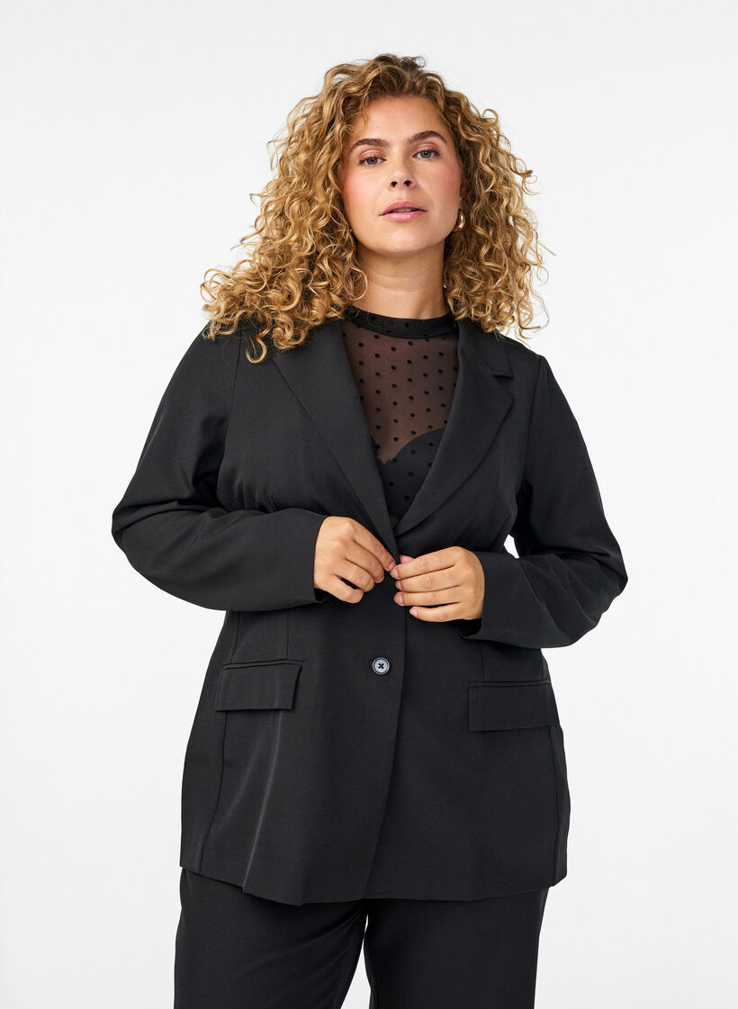 FLASH - Blazer met zakken en splitjes, Zwart, Model image number 0