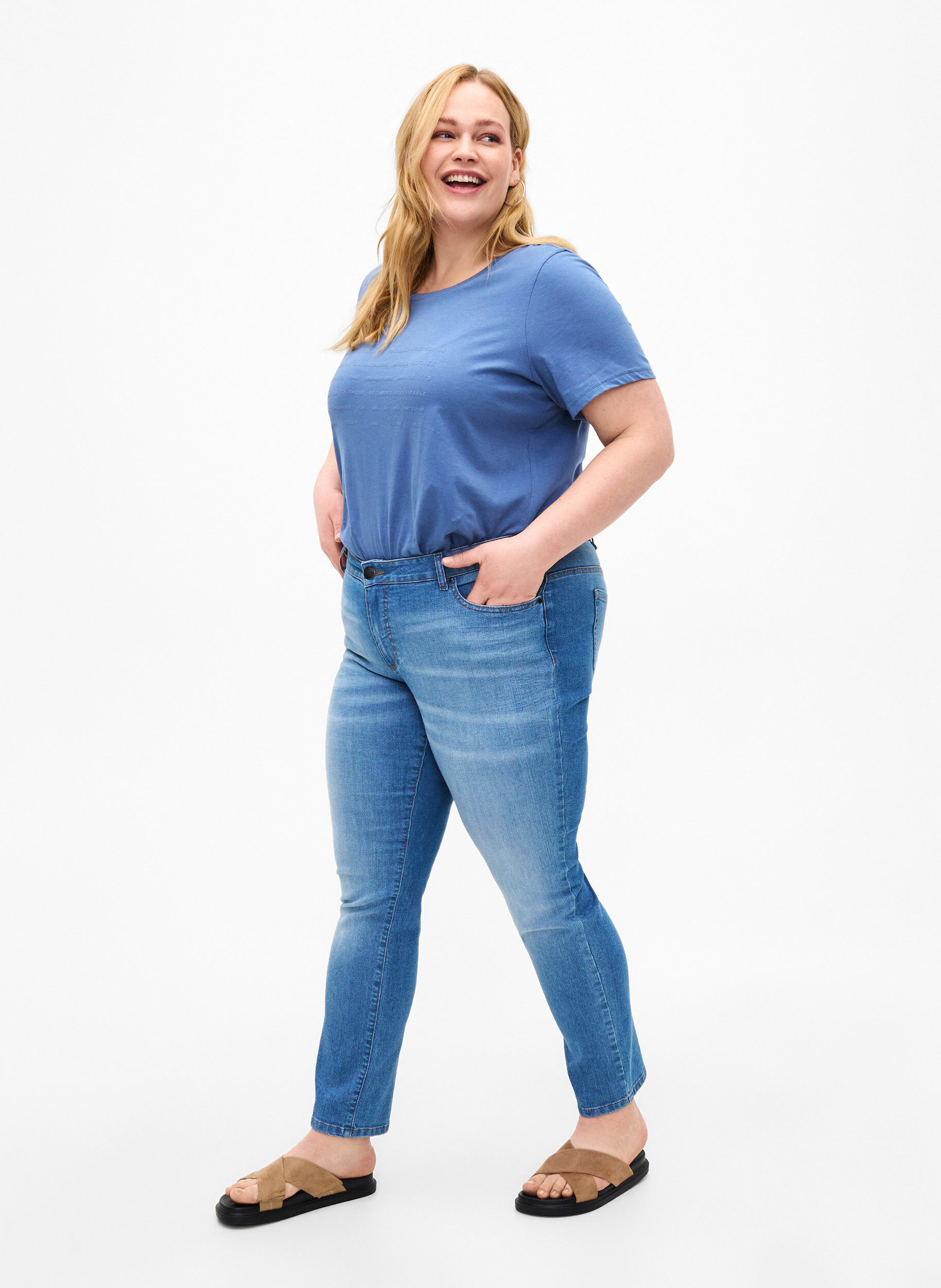 Zizzi T-shirt met tekstmotief, Moonlight B. W.Navy, Model image number 2