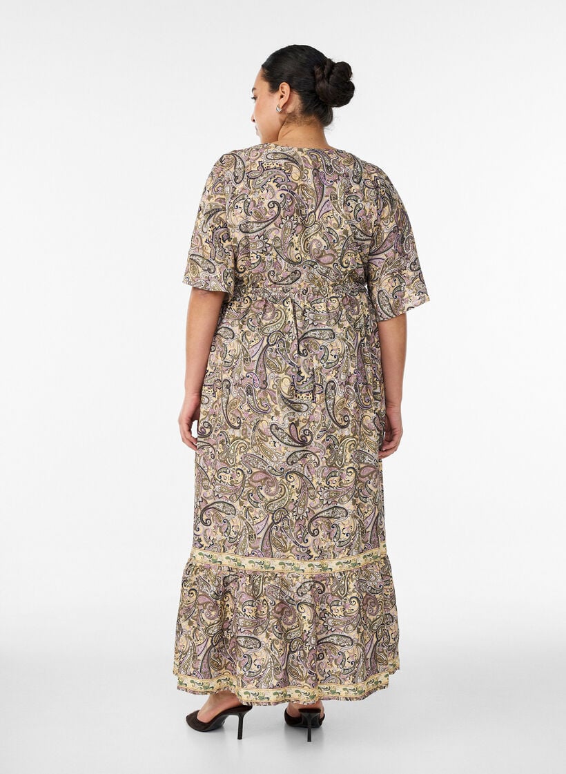 Maxi-jurk van viscose met een paisleyprint, Geel, Model image number 1