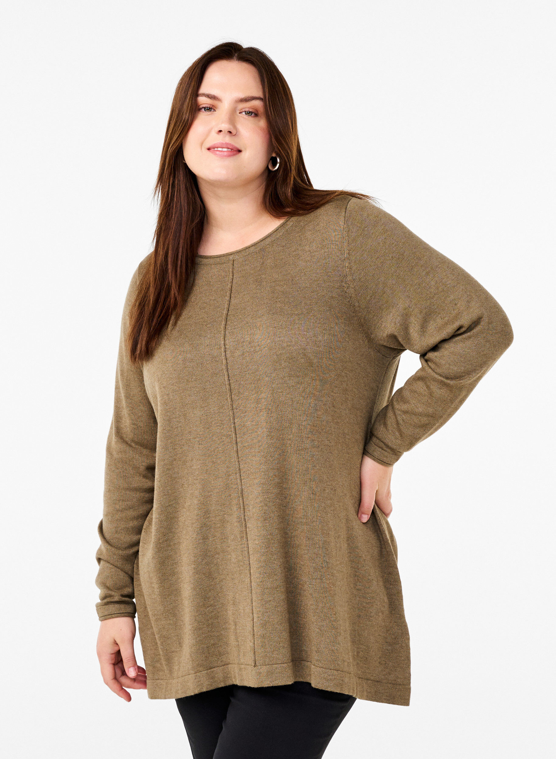 Zizzi Gebreide blouse gemaakt van katoen en viscose., Groen, Model image number 0