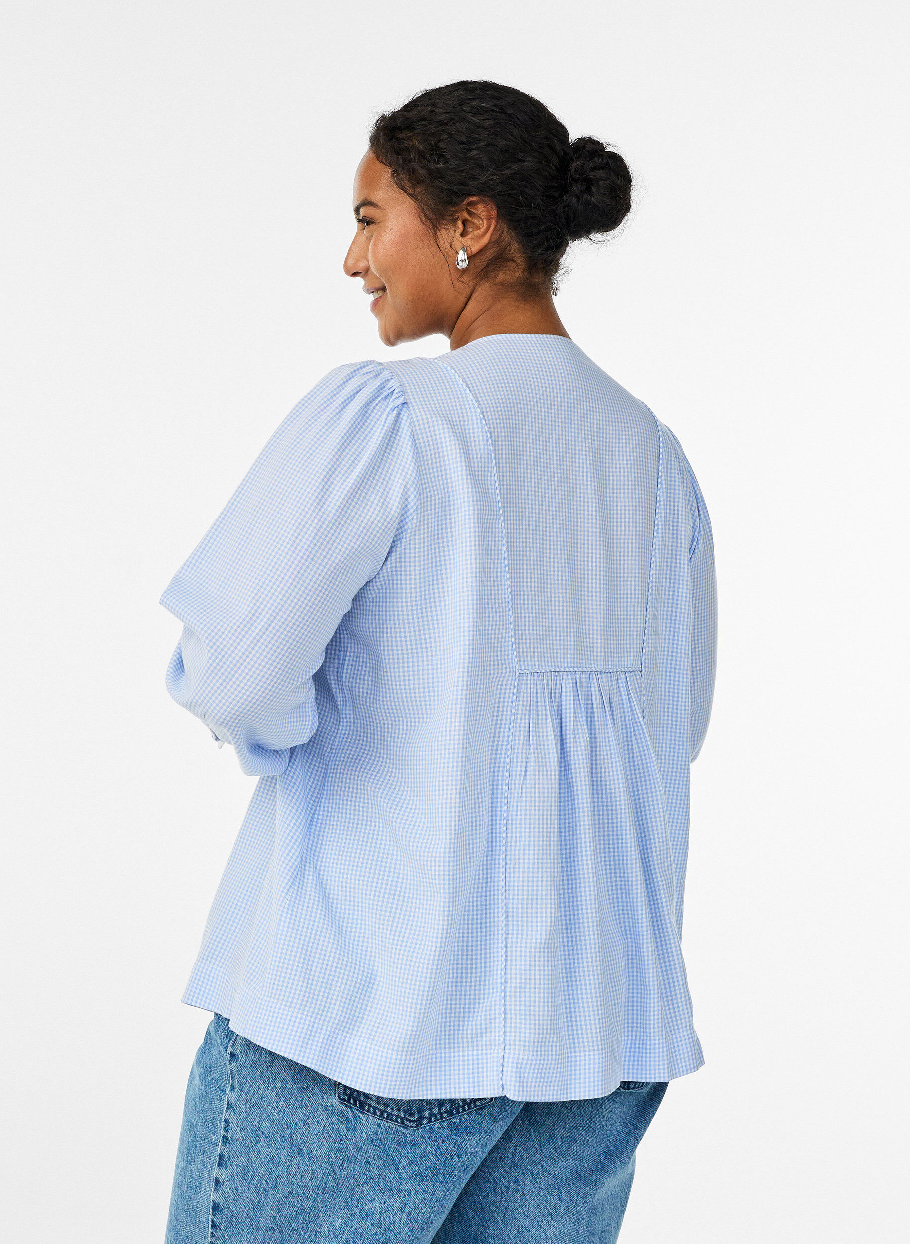 Zizzi A-lijn geblokte blouse, Blauw, Model image number 2