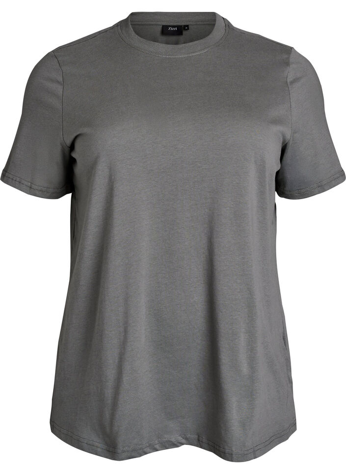 Basic katoenen T-shirt met ronde hals, Grijs, Packshot image number 0