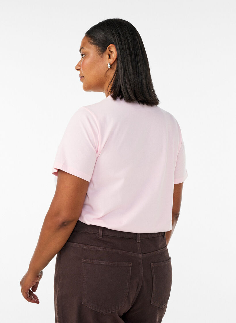 Organisch katoenen T-shirt met print aan de voorkant, Roze, Model image number 2