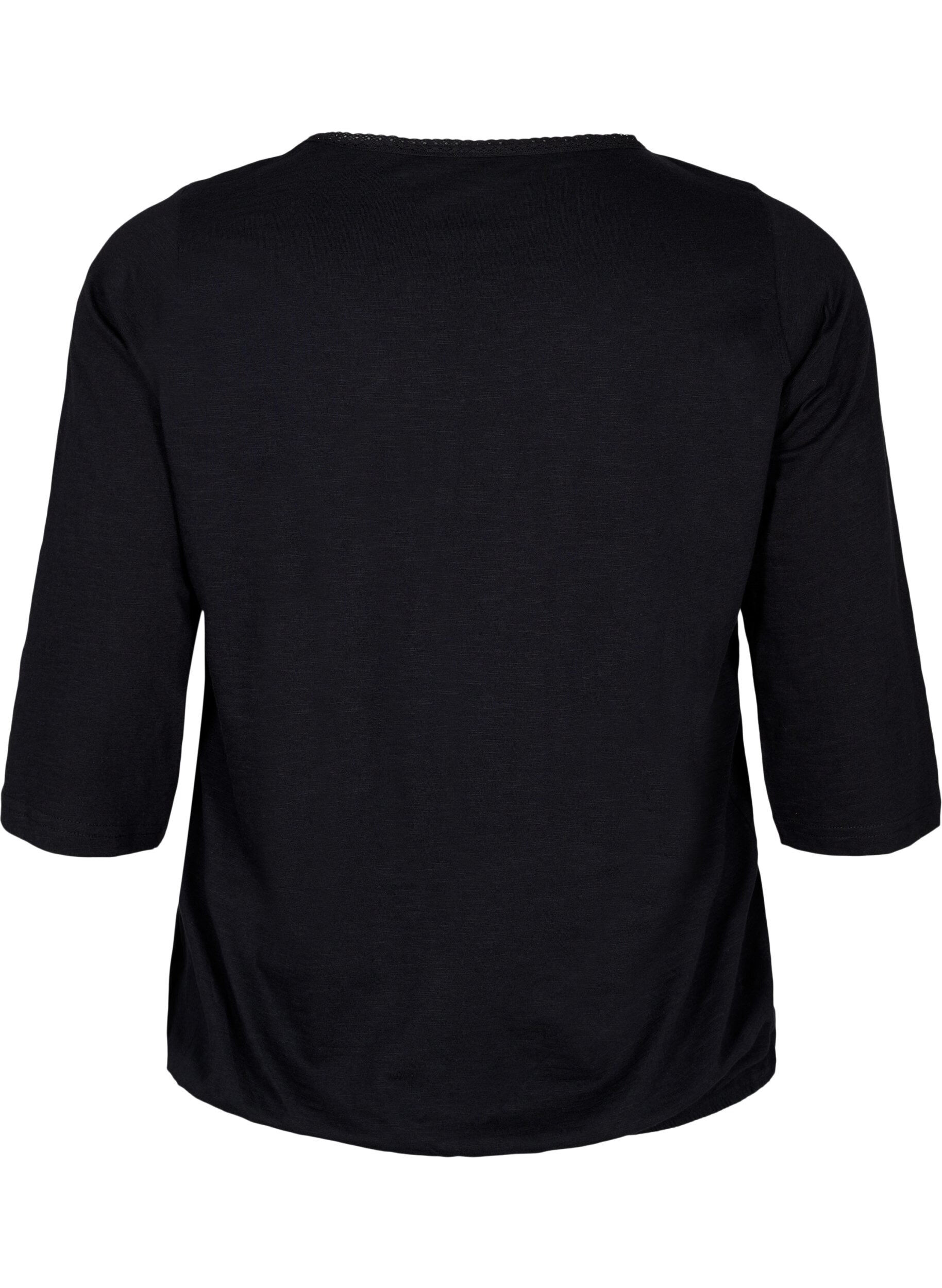 Zizzi Katoenen blouse met 3/4 mouwen, Black, Packshot image number 1