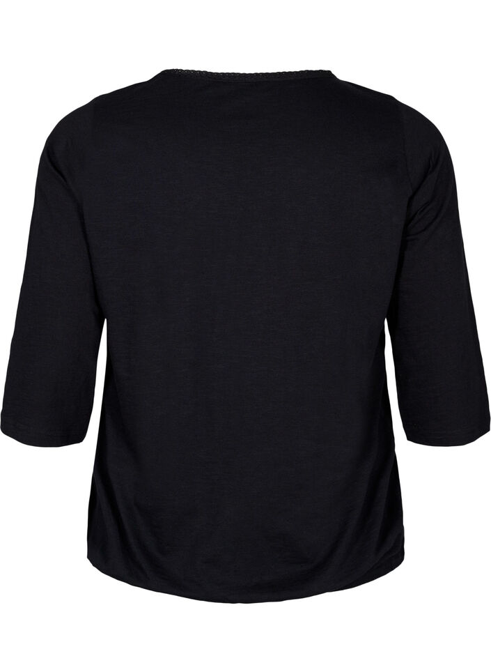 Katoenen blouse met 3/4 mouwen, Black, Packshot image number 1