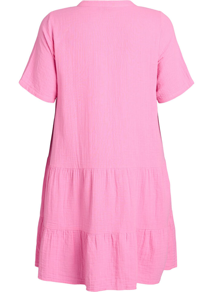 Korte A-lijn jurk in katoenen mousseline, Roze, Packshot image number 1