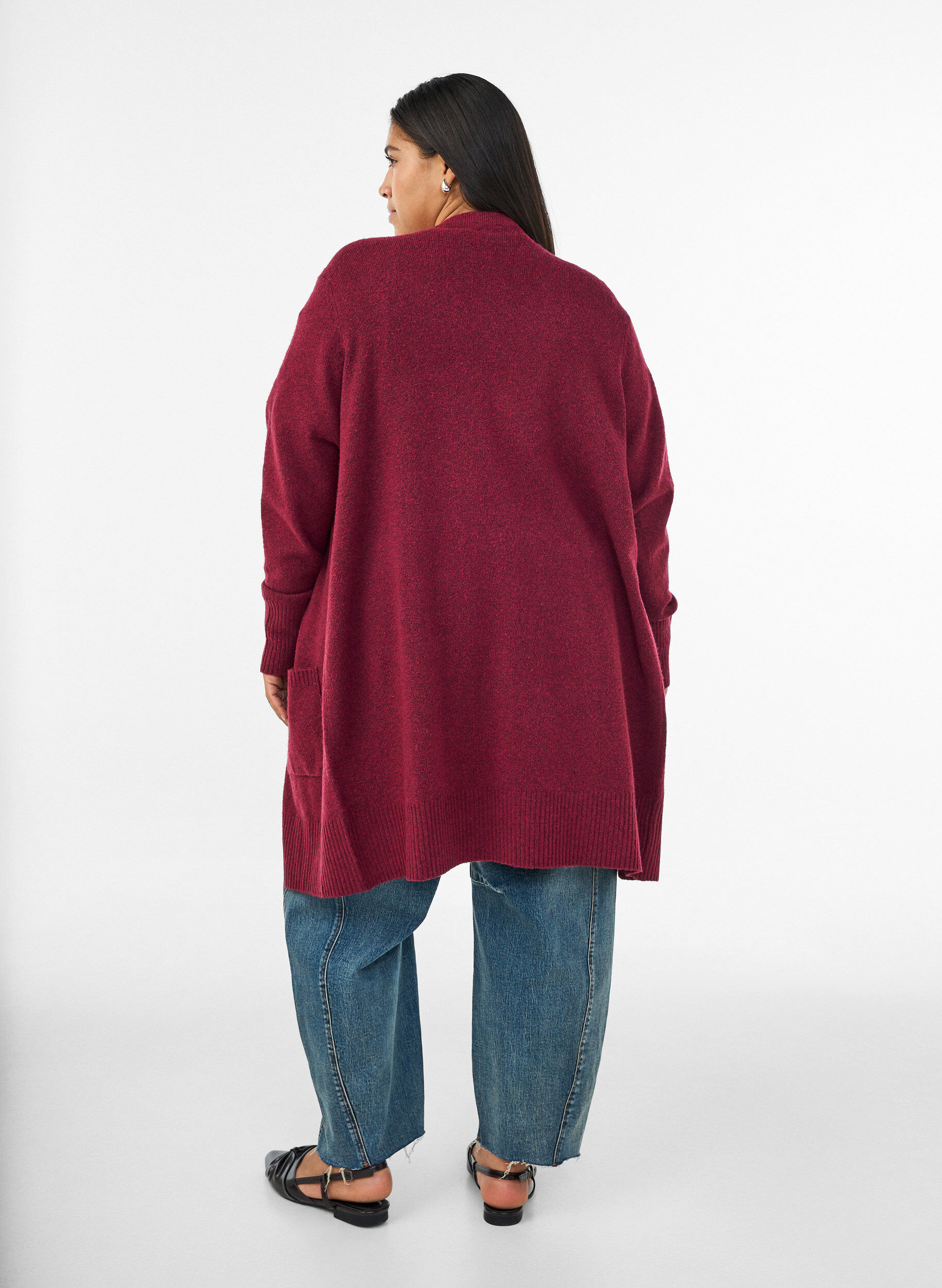 ZizziGeribd gebreid vest met zakken, Rood, Model image number 2